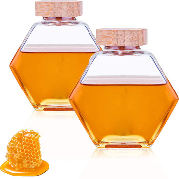 250ml 8oz hexagon glass honey pot jar with wooden dipper and cork lid for home kitchen